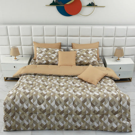8 PCs Winter Comforter Set-Beige Triangle