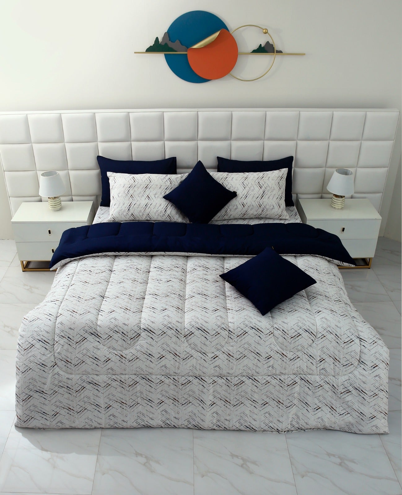 8 PCs Winter Comforter Set-Blue Texture Comforters Apricot   