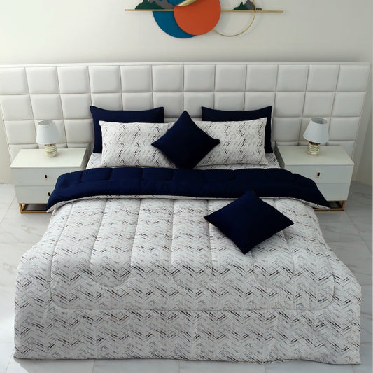 8 PCs Winter Comforter Set-Blue Texture Comforters Apricot