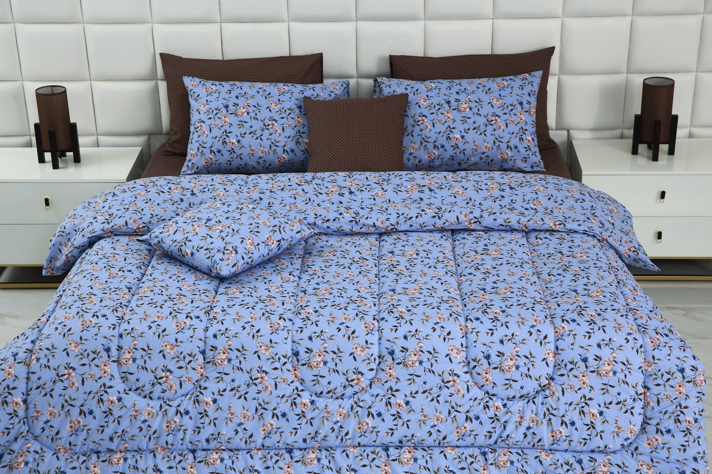 8 PCs Winter Comforter Set-Blue Patels Comforters Apricot   