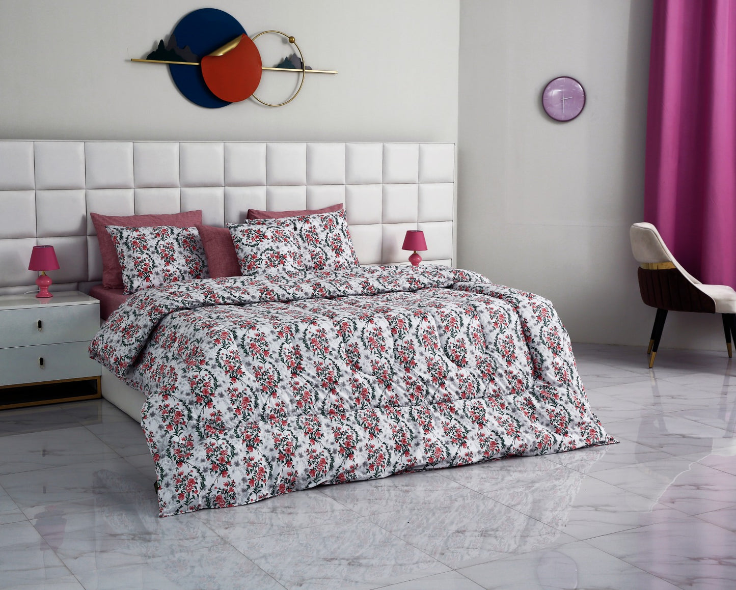 8 PCs Winter Comforter Set-Pink Flowers Comforters Apricot   