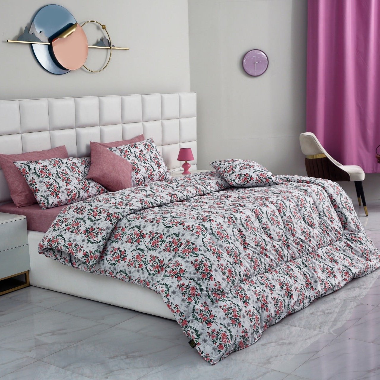 8 PCs Winter Comforter Set-Pink Flowers Comforters Apricot   