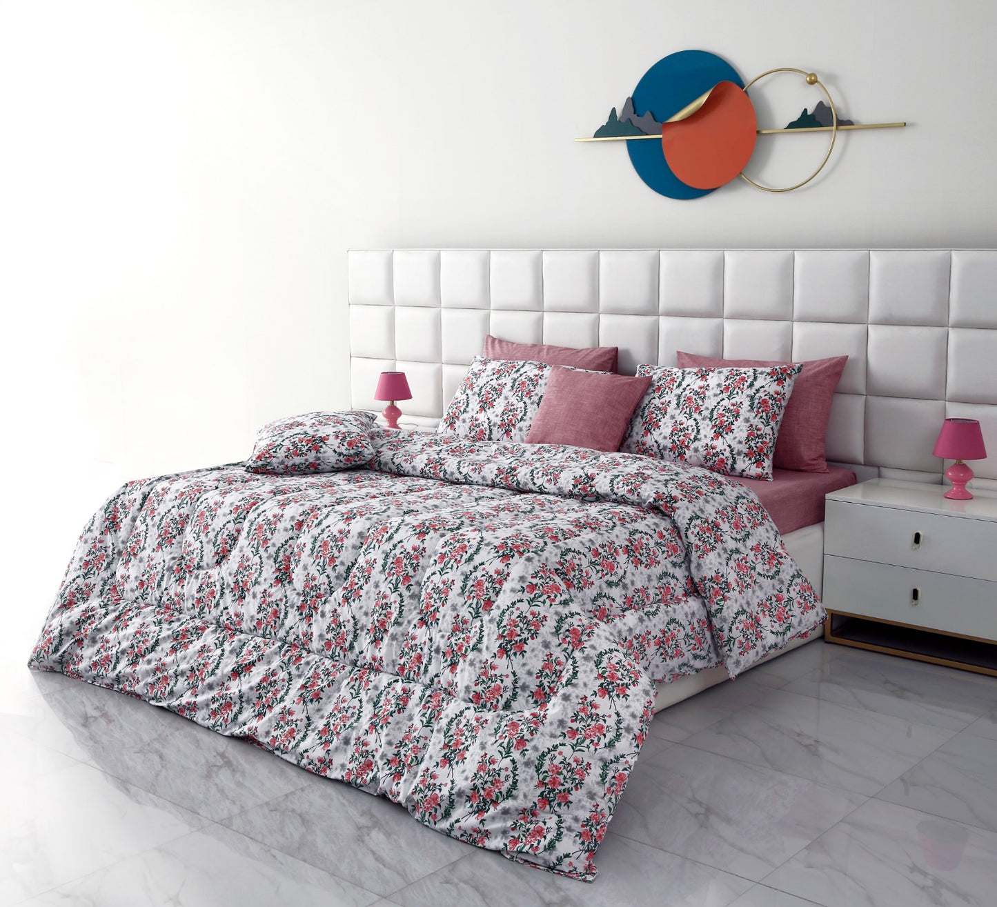 8 PCs Winter Comforter Set-Pink Flowers Comforters Apricot   