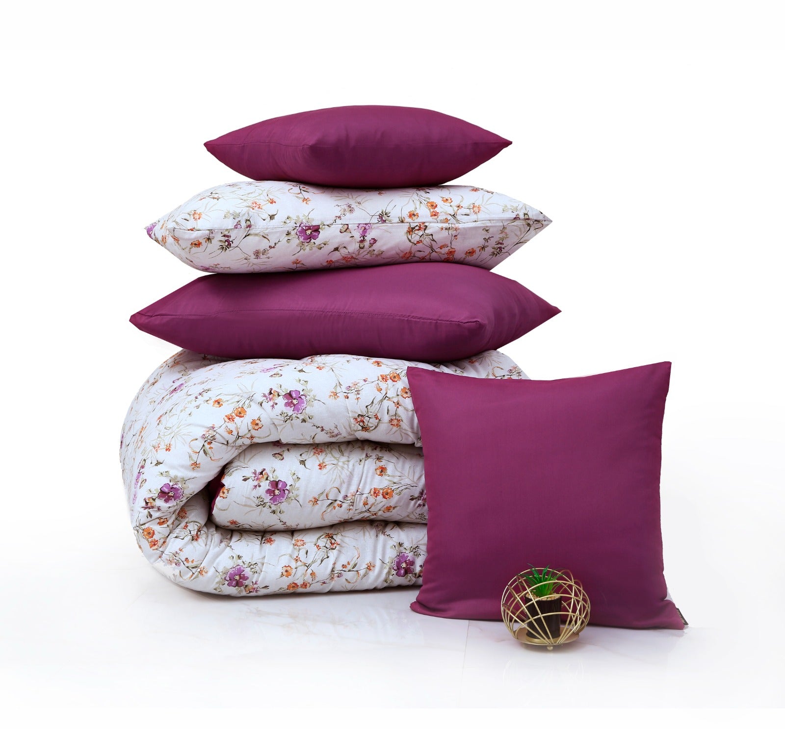 8 PCs Winter Comforter Set-Plum Petals Comforters Apricot   