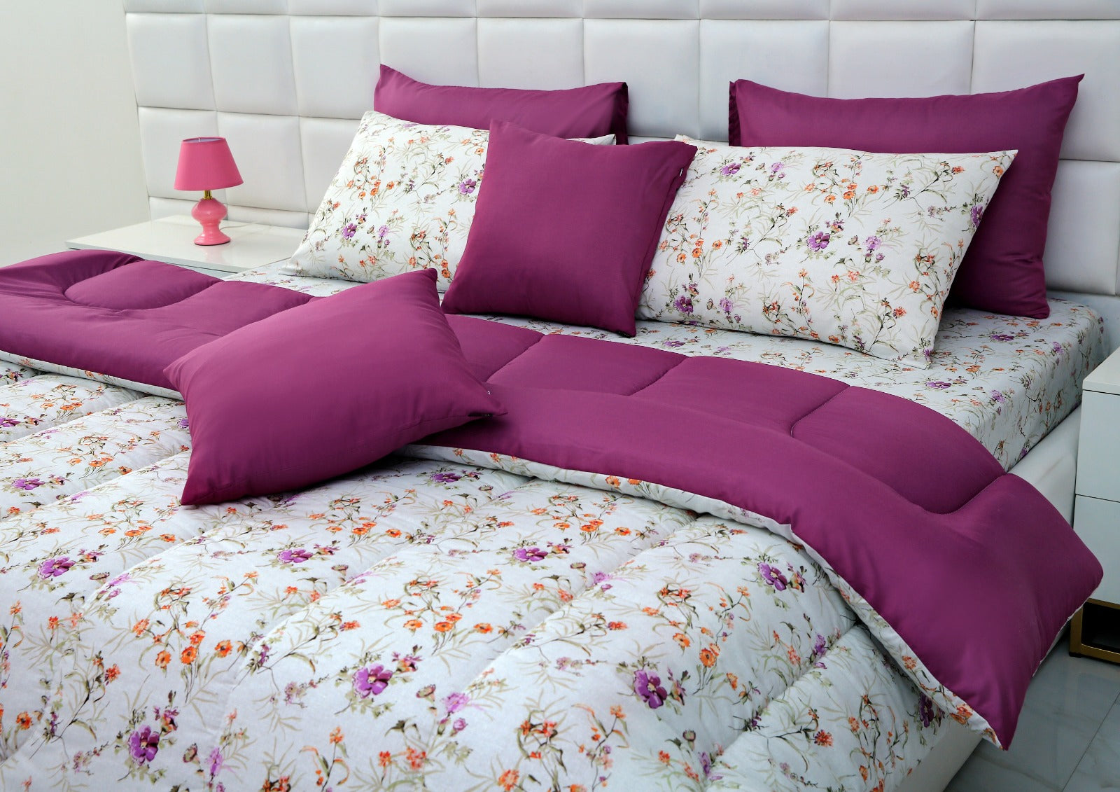 8 PCs Winter Comforter Set-Plum Petals Comforters Apricot   