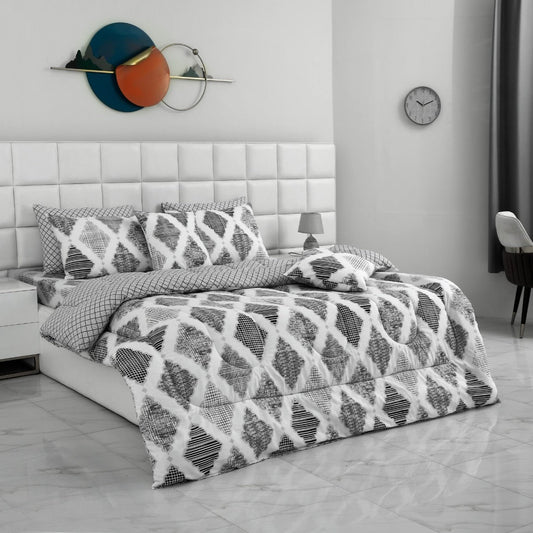 8 PCs Winter Comforter Set-Grey Diamond Comforters Apricot   