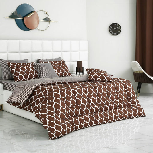 8 PCs Winter Comforter Set-Brown Geometric Comforters Apricot   