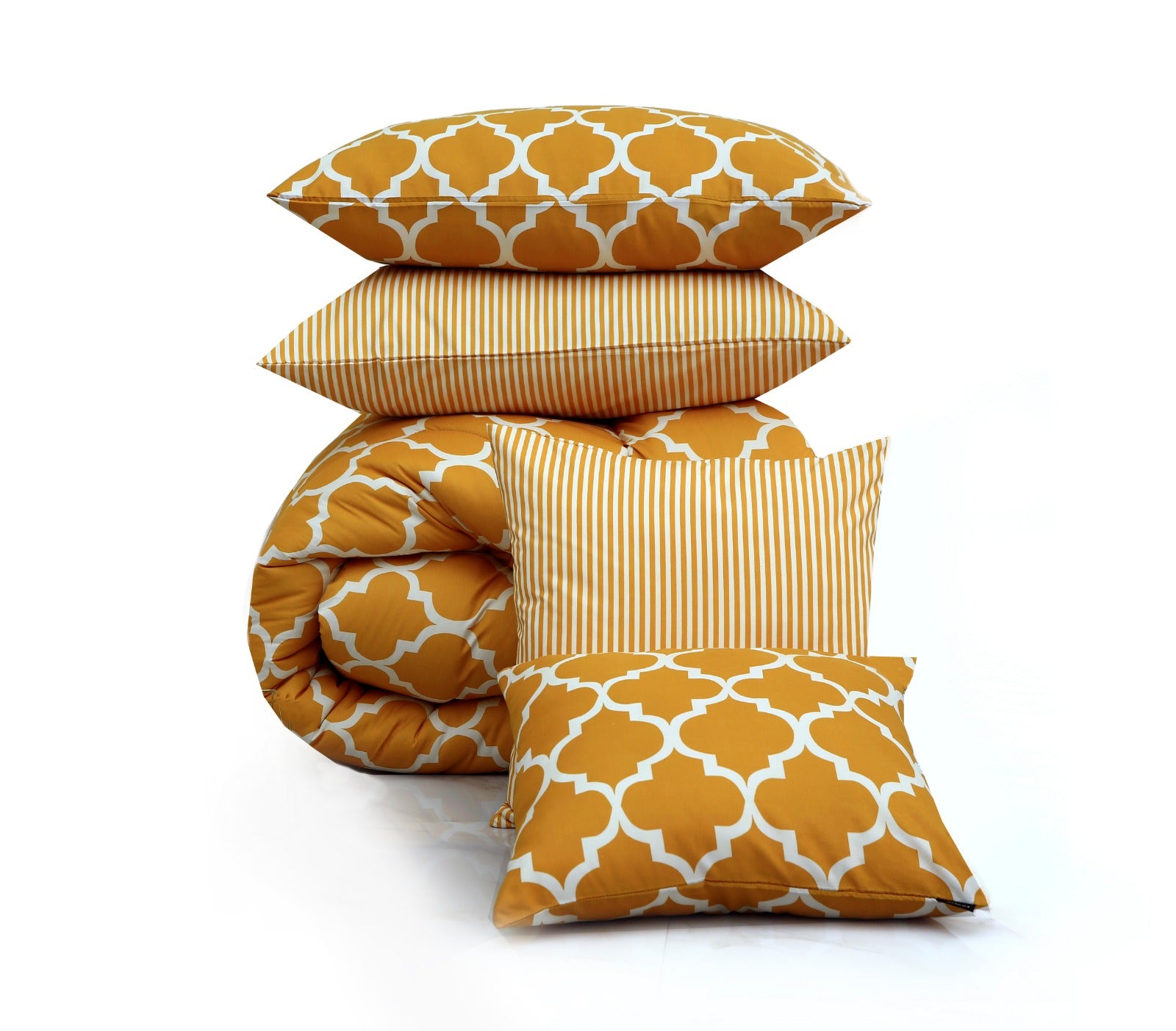 8 PCs Winter Comforter Set-Mustard Geometric Comforters Apricot   