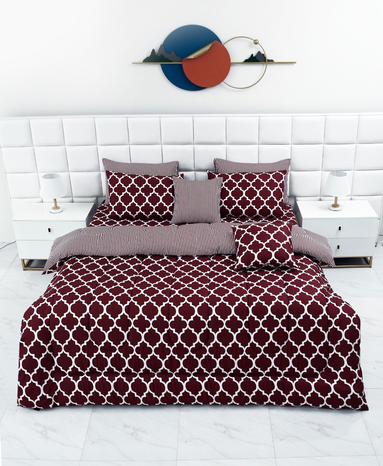 8 PCs Winter Comforter Set-Plum Geometric