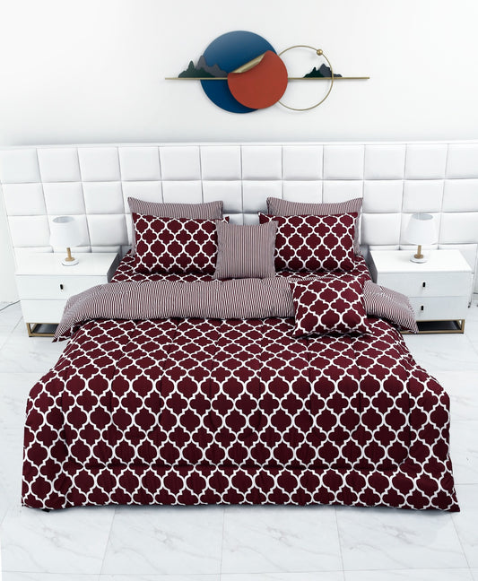 8 PCs Winter Comforter Set-Plum Geometric