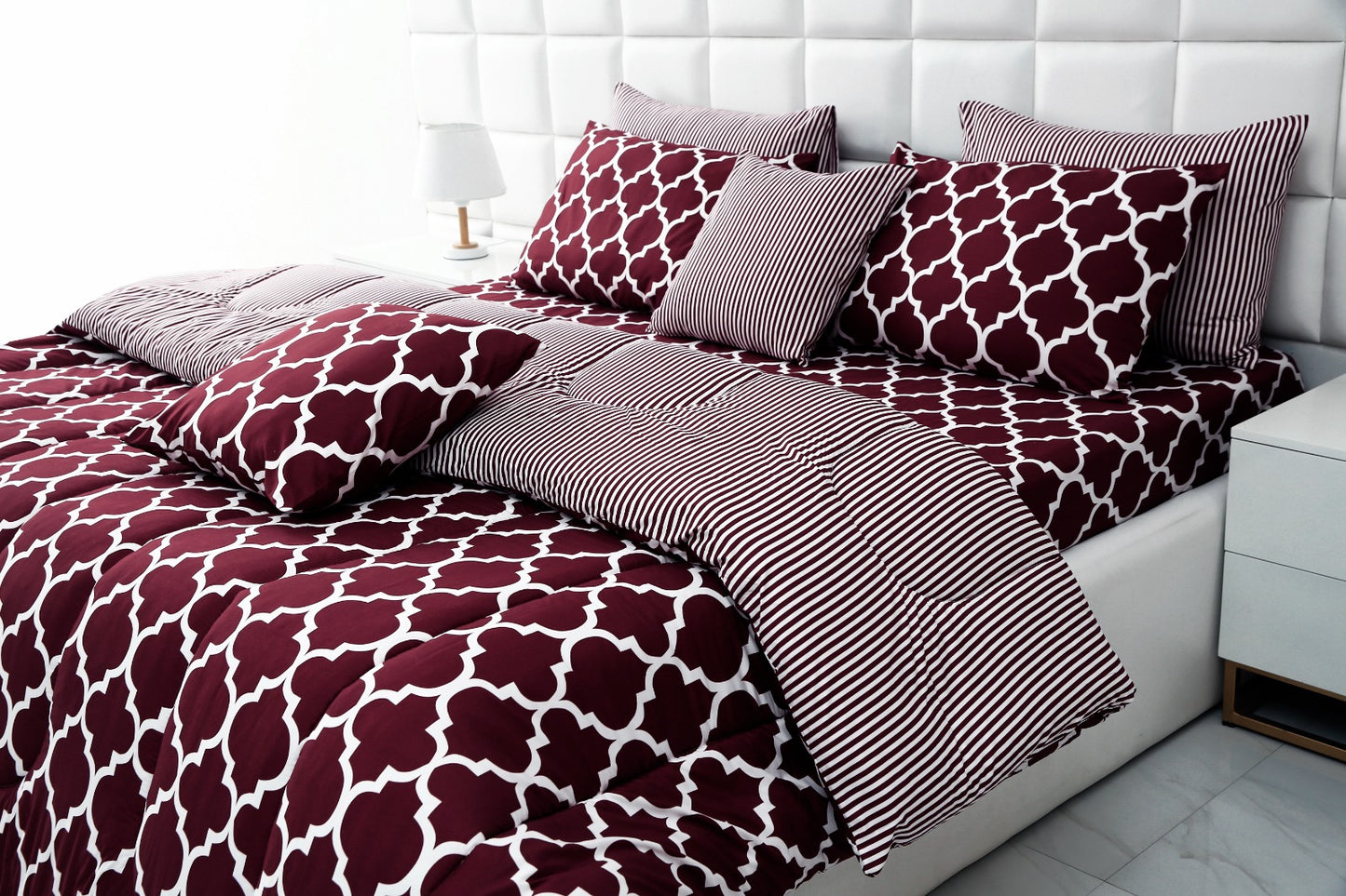 8 PCs Winter Comforter Set-Plum Geometric