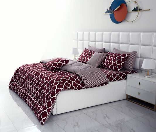 8 PCs Winter Comforter Set-Plum Geometric