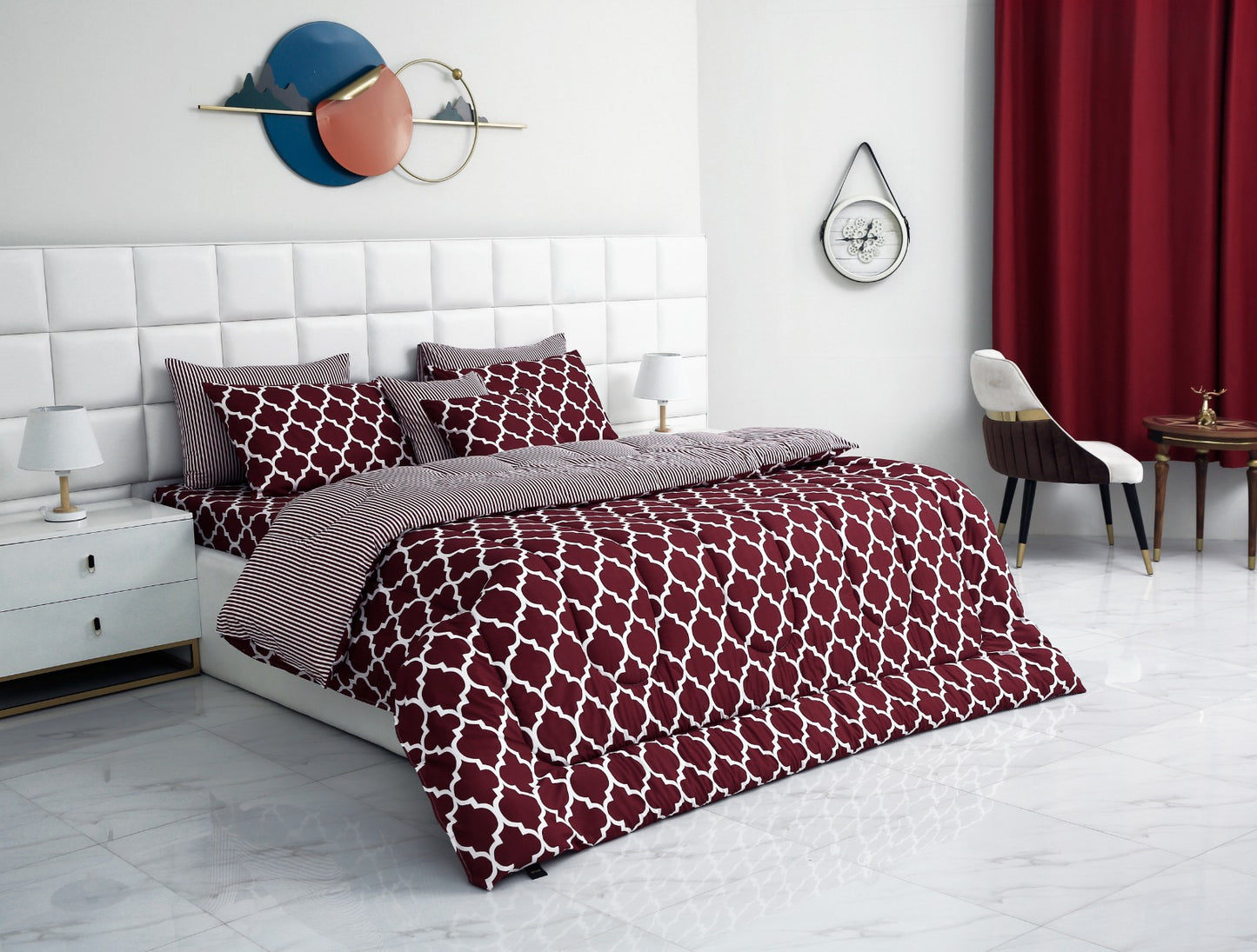 8 PCs Winter Comforter Set-Plum Geometric