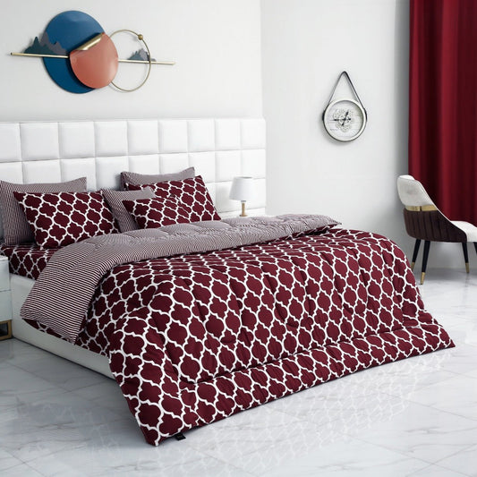 8 PCs Winter Comforter Set-Plum Geometric Comforters Apricot   