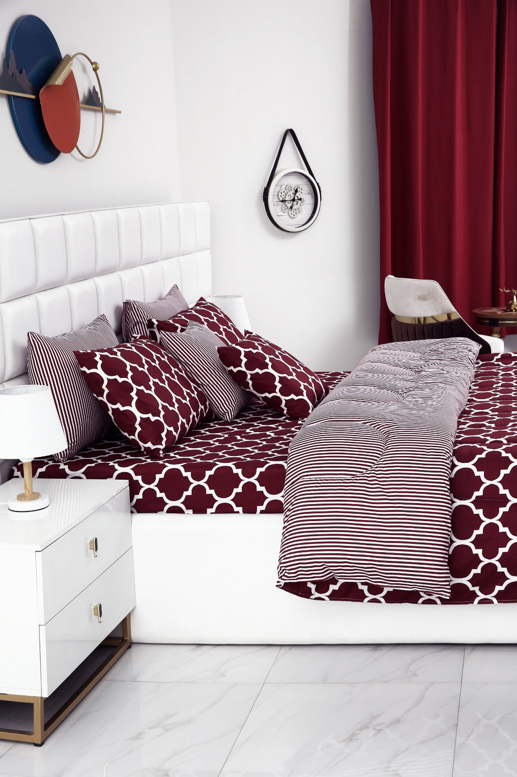 8 PCs Winter Comforter Set-Plum Geometric