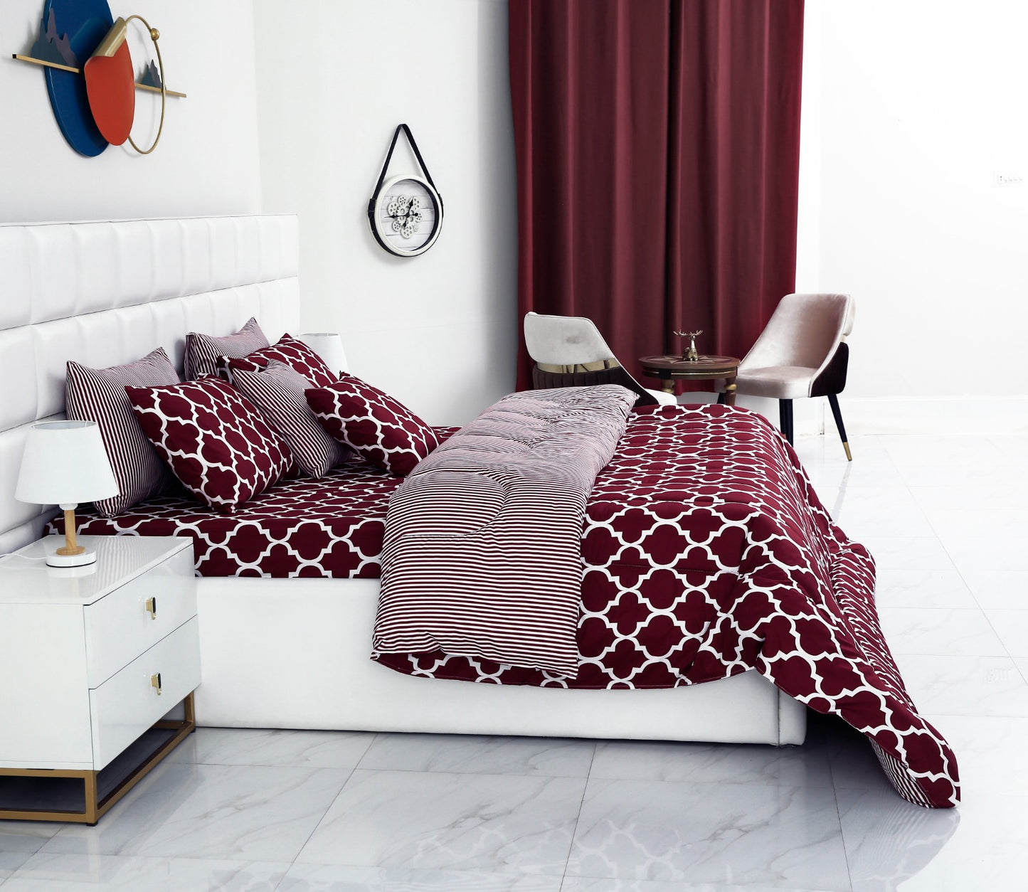 8 PCs Winter Comforter Set-Plum Geometric