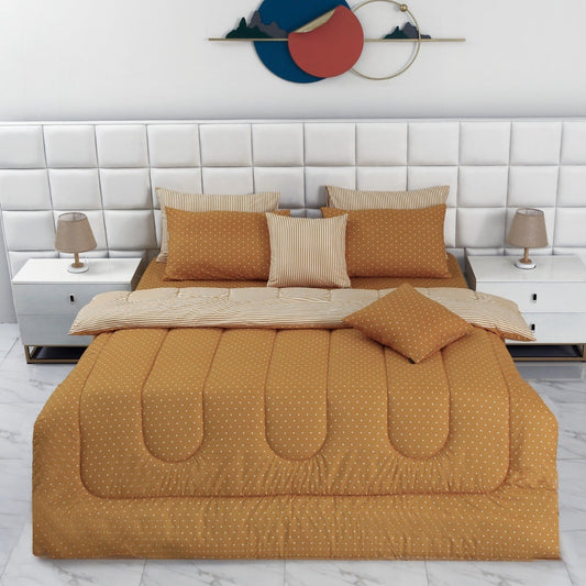 8 PCs Winter Comforter Set-Mustard Polka