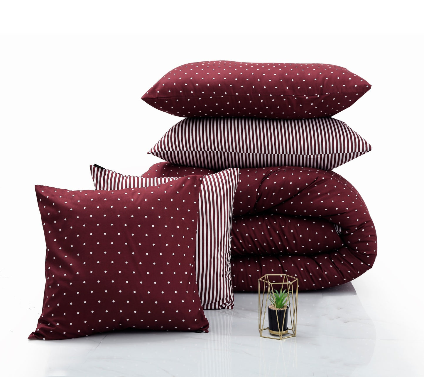 8 PCs Winter Comforter Set-Plum Polka Comforters Apricot   