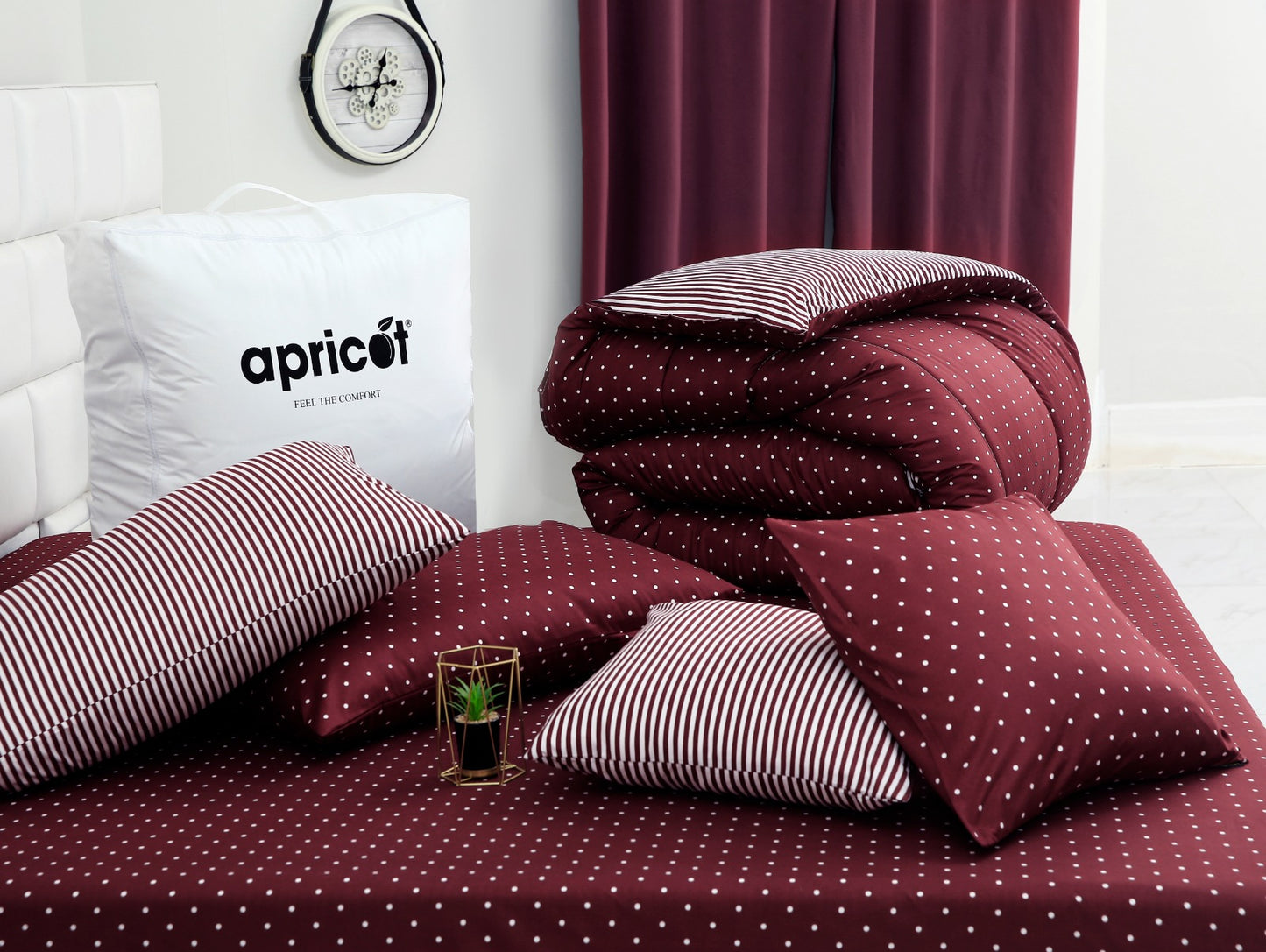 8 PCs Winter Comforter Set-Plum Polka Comforters Apricot   