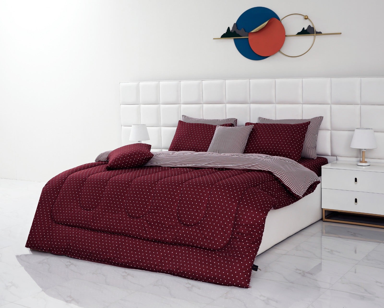 8 PCs Winter Comforter Set-Plum Polka Comforters Apricot   