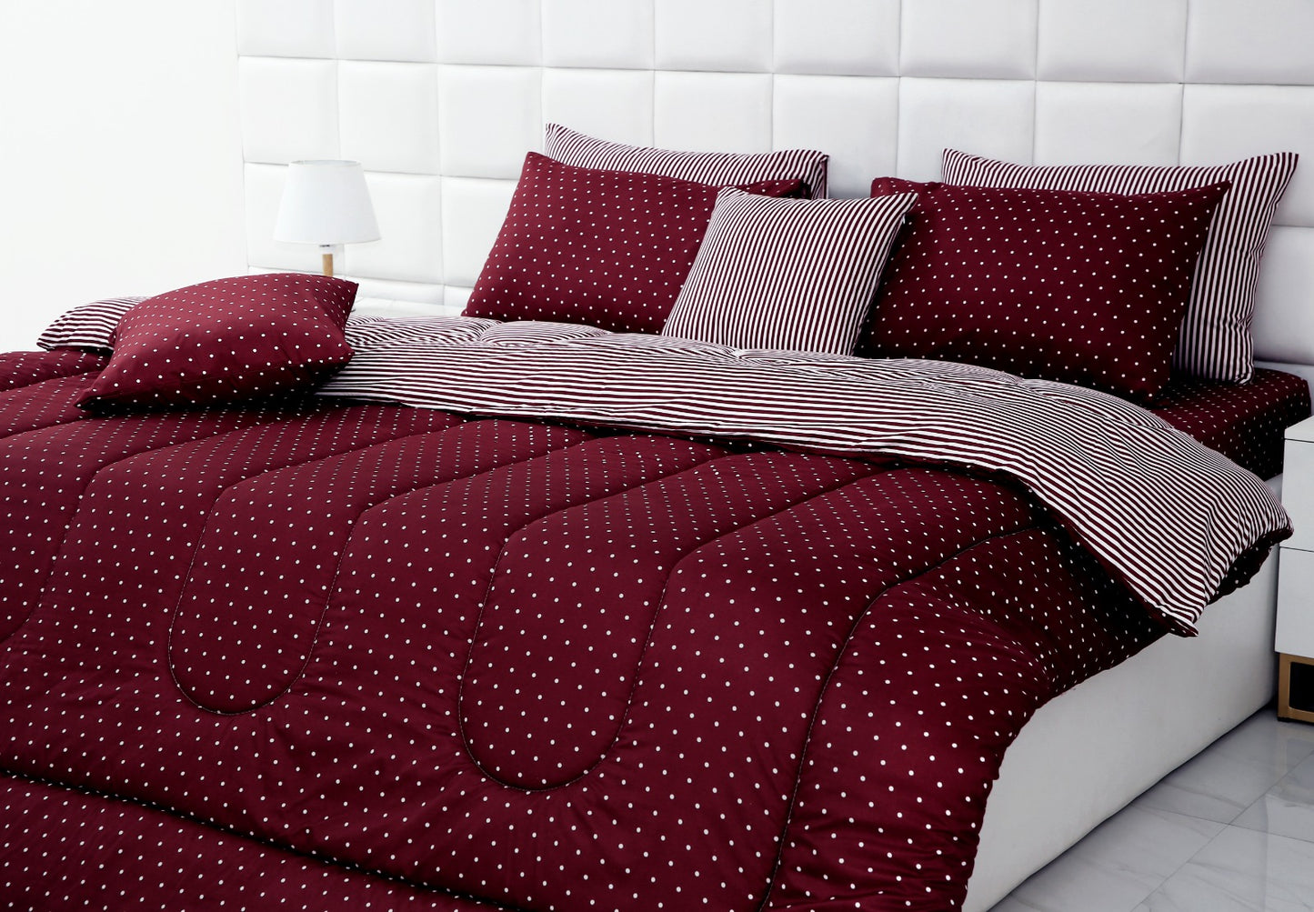 8 PCs Winter Comforter Set-Plum Polka