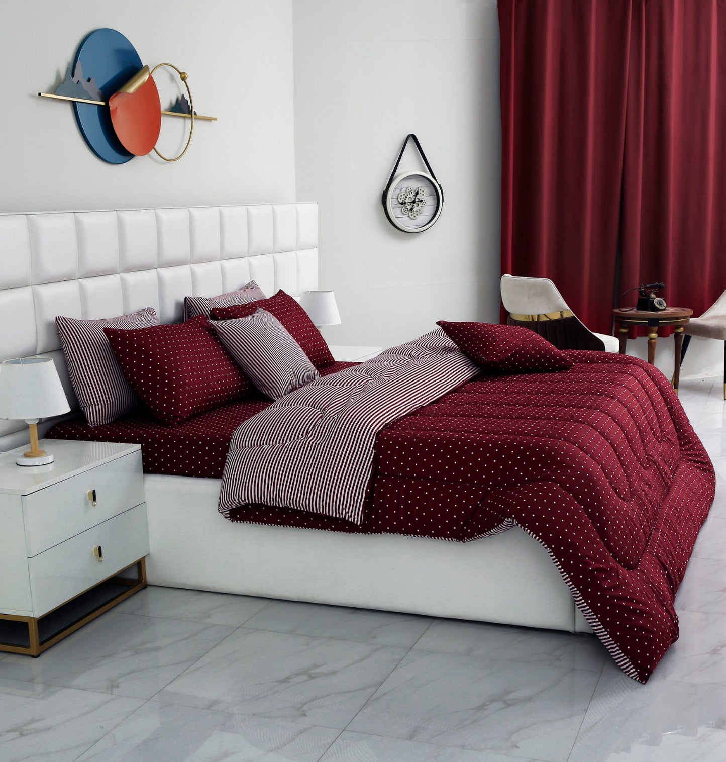 8 PCs Winter Comforter Set-Plum Polka