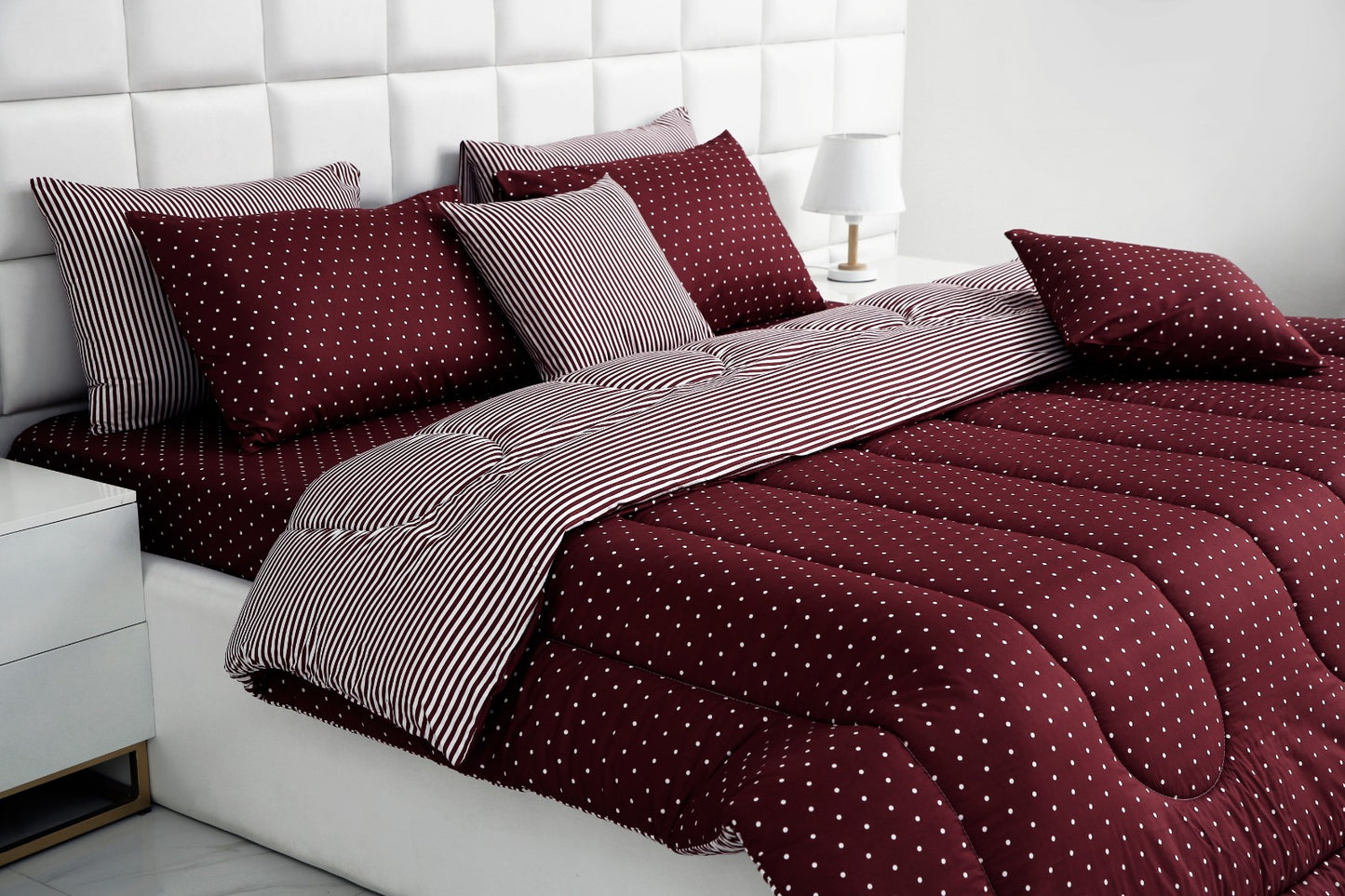 8 PCs Winter Comforter Set-Plum Polka Comforters Apricot   