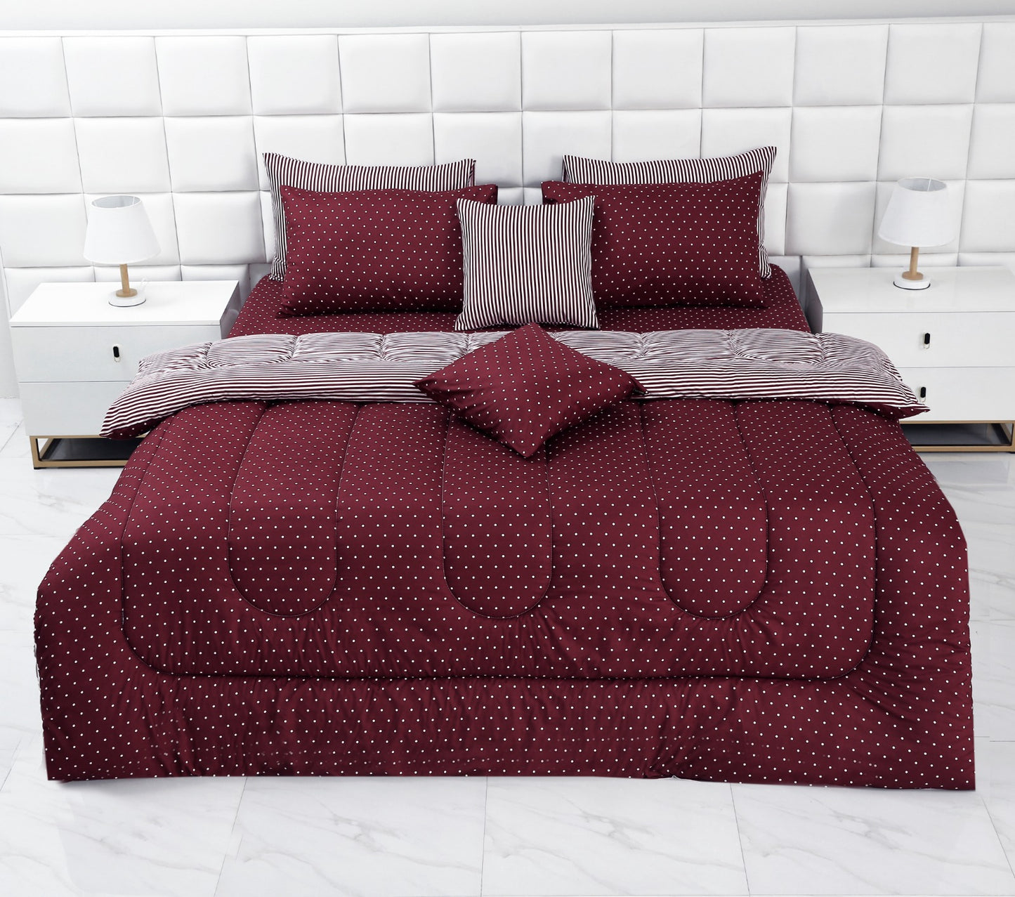 8 PCs Winter Comforter Set-Plum Polka Comforters Apricot   