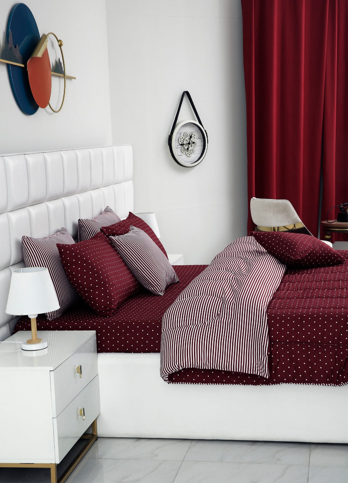 8 PCs Winter Comforter Set-Plum Polka