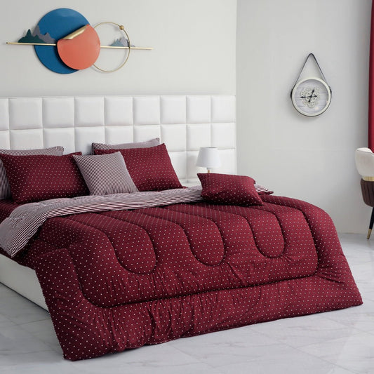 8 PCs Winter Comforter Set-Plum Polka Comforters Apricot   