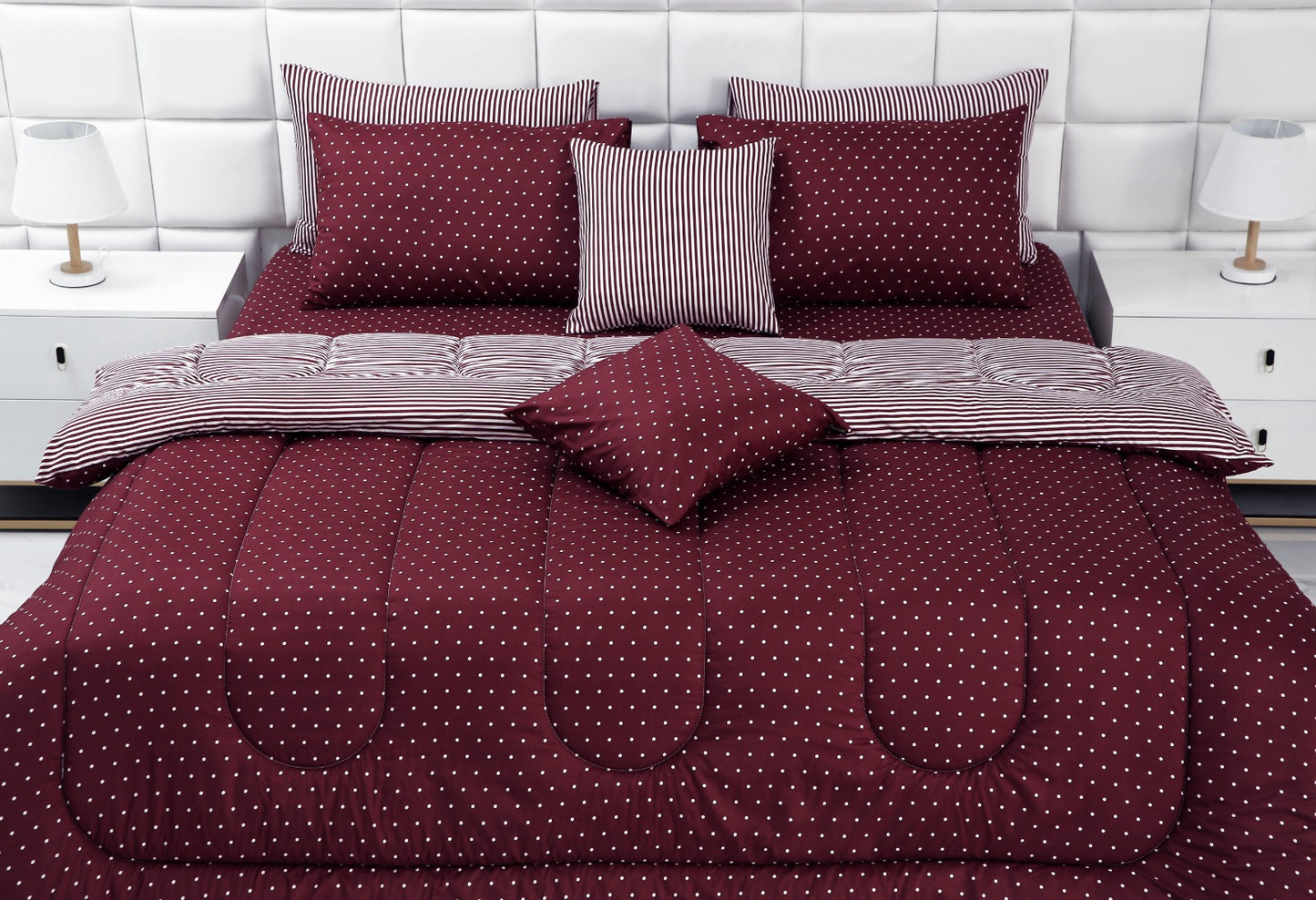 8 PCs Winter Comforter Set-Plum Polka Comforters Apricot   