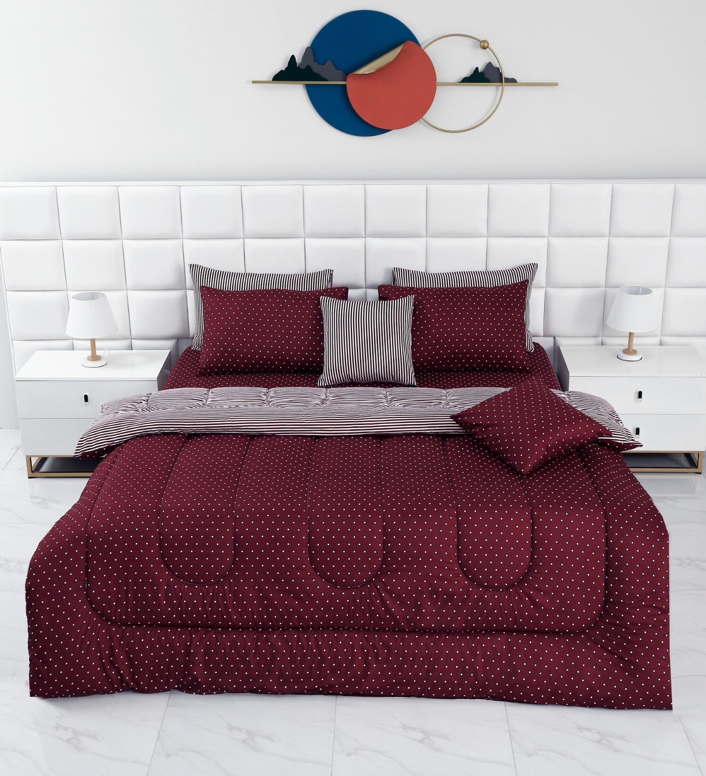 8 PCs Winter Comforter Set-Plum Polka Comforters Apricot   