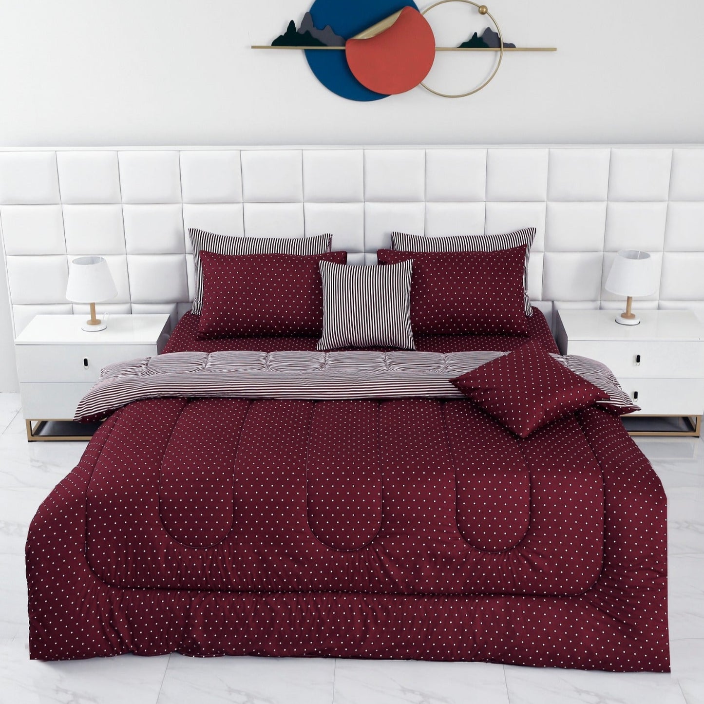 8 PCs Winter Comforter Set-Plum Polka