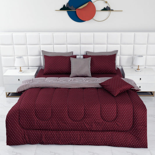 8 PCs Winter Comforter Set-Plum Polka