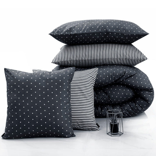 8 PCs Winter Comforter Set-Grey Polka Comforters Apricot   