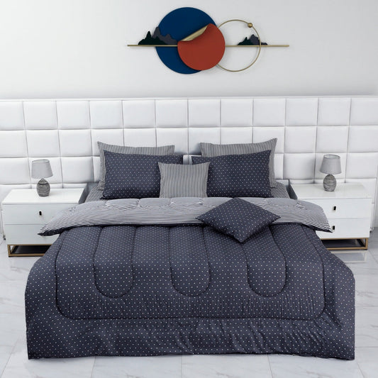 8 PCs Winter Comforter Set-Grey Polka Comforters Apricot   