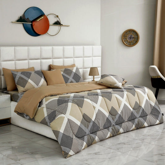 8 PCs Winter Comforter Set-Beige Geometric Comforters Apricot   