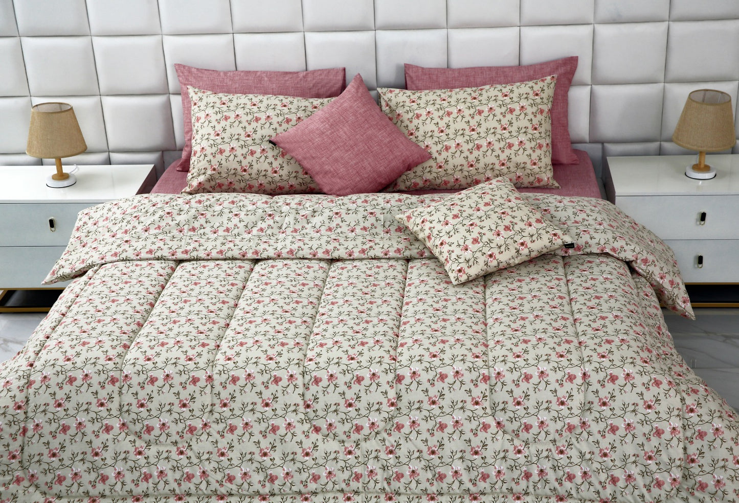 8 PCs Winter Comforter Set-Peony Comforters Apricot   