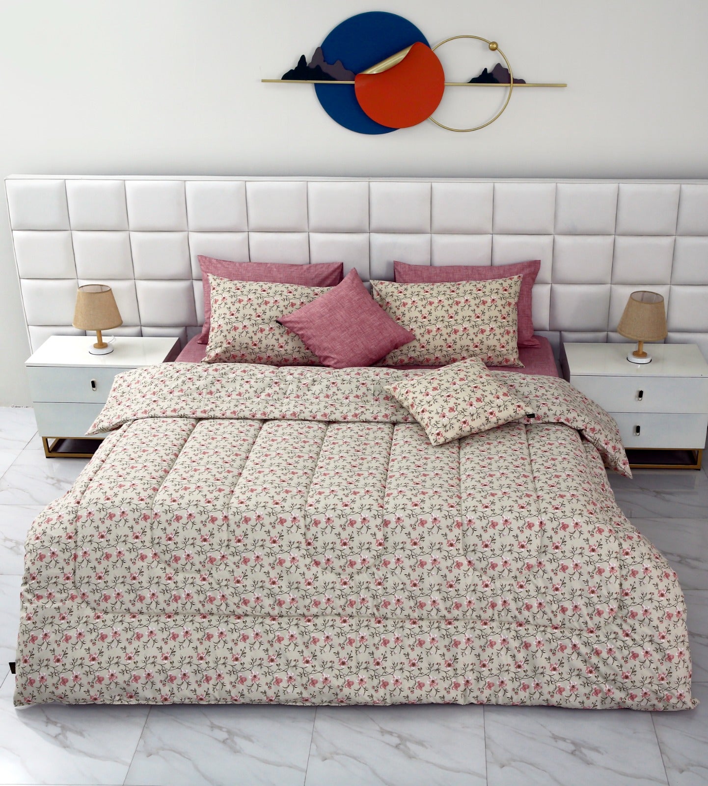 8 PCs Winter Comforter Set-Peony Comforters Apricot   