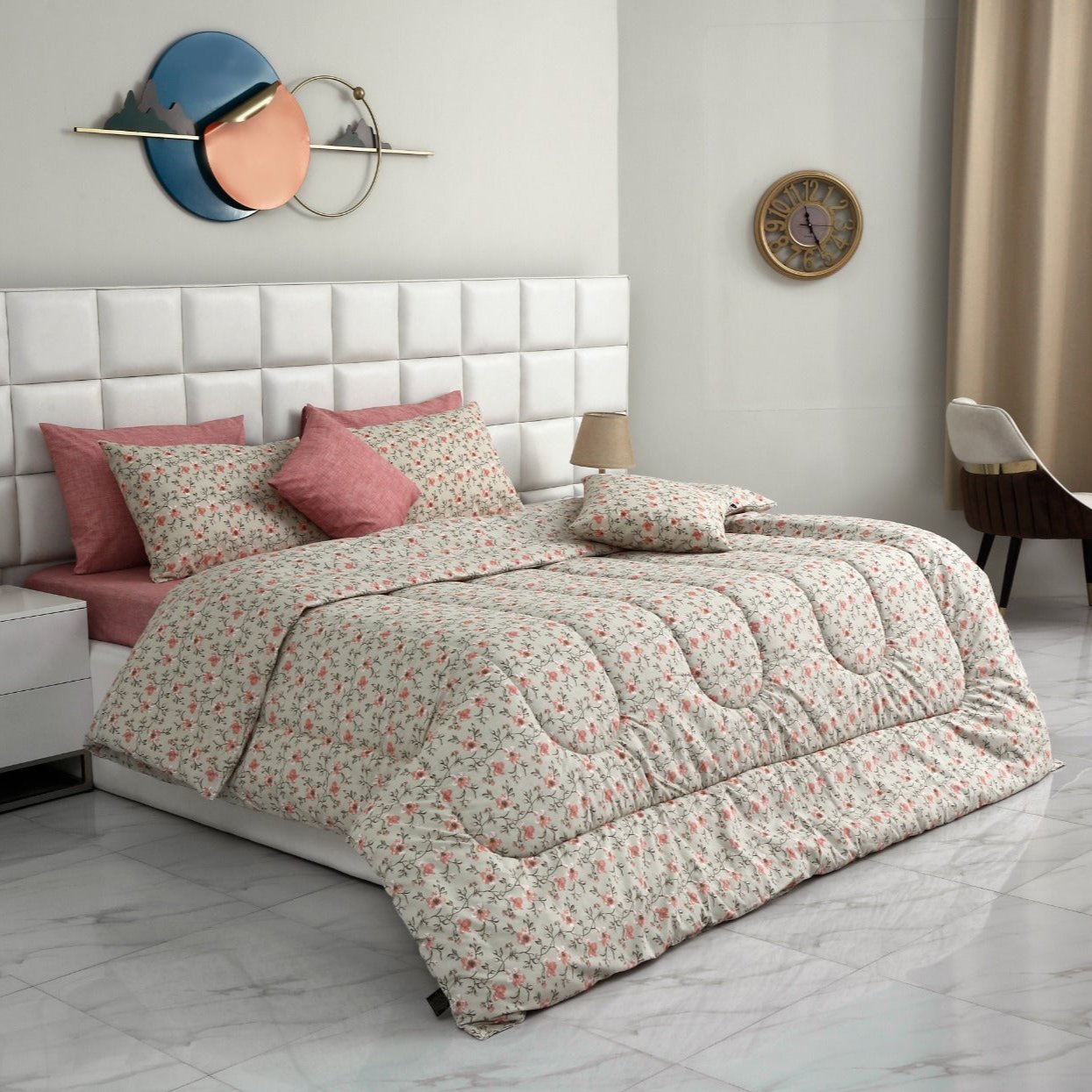 8 PCs Winter Comforter Set-Peony Comforters Apricot   