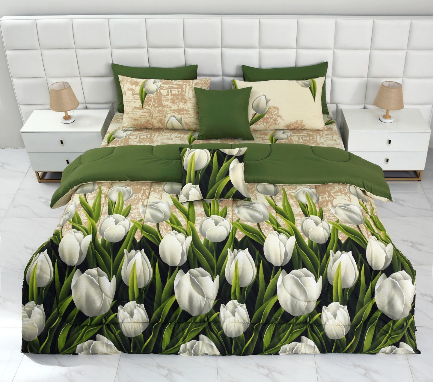 8 PCs Winter Comforter Set-Green Tulip Comforters Apricot