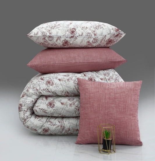 8 PCs Winter Comforter Set-Oriental poppy Comforters Apricot   