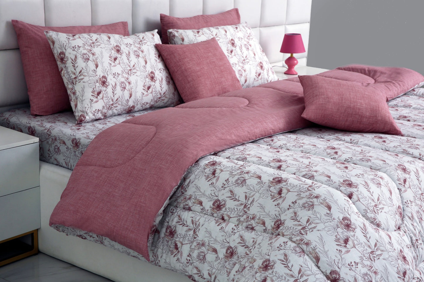 8 PCs Winter Comforter Set-Oriental poppy Comforters Apricot   