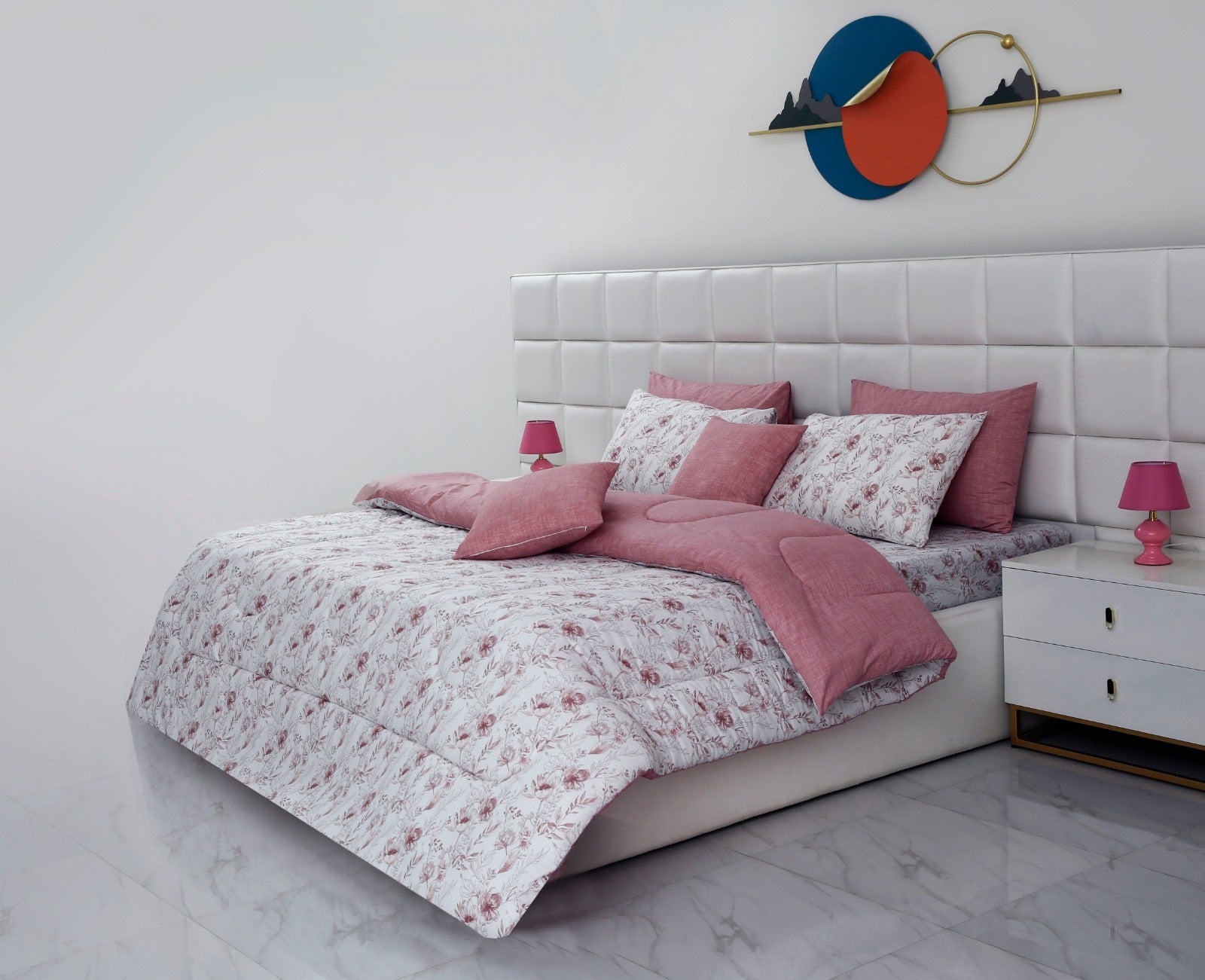 8 PCs Winter Comforter Set-Oriental poppy Comforters Apricot   