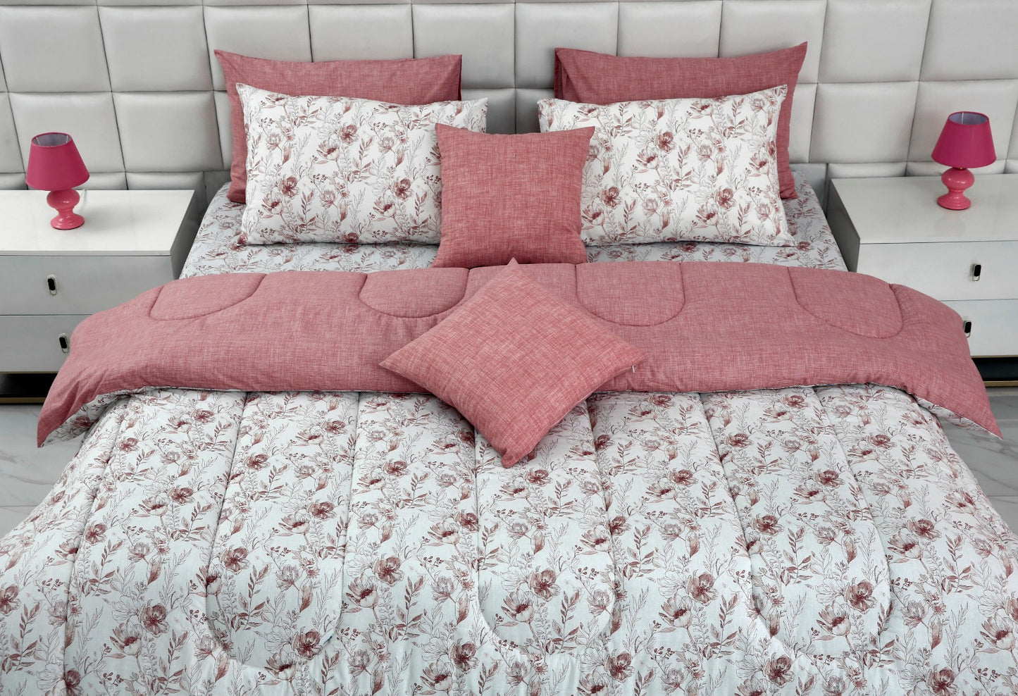 8 PCs Winter Comforter Set-Oriental poppy Comforters Apricot   