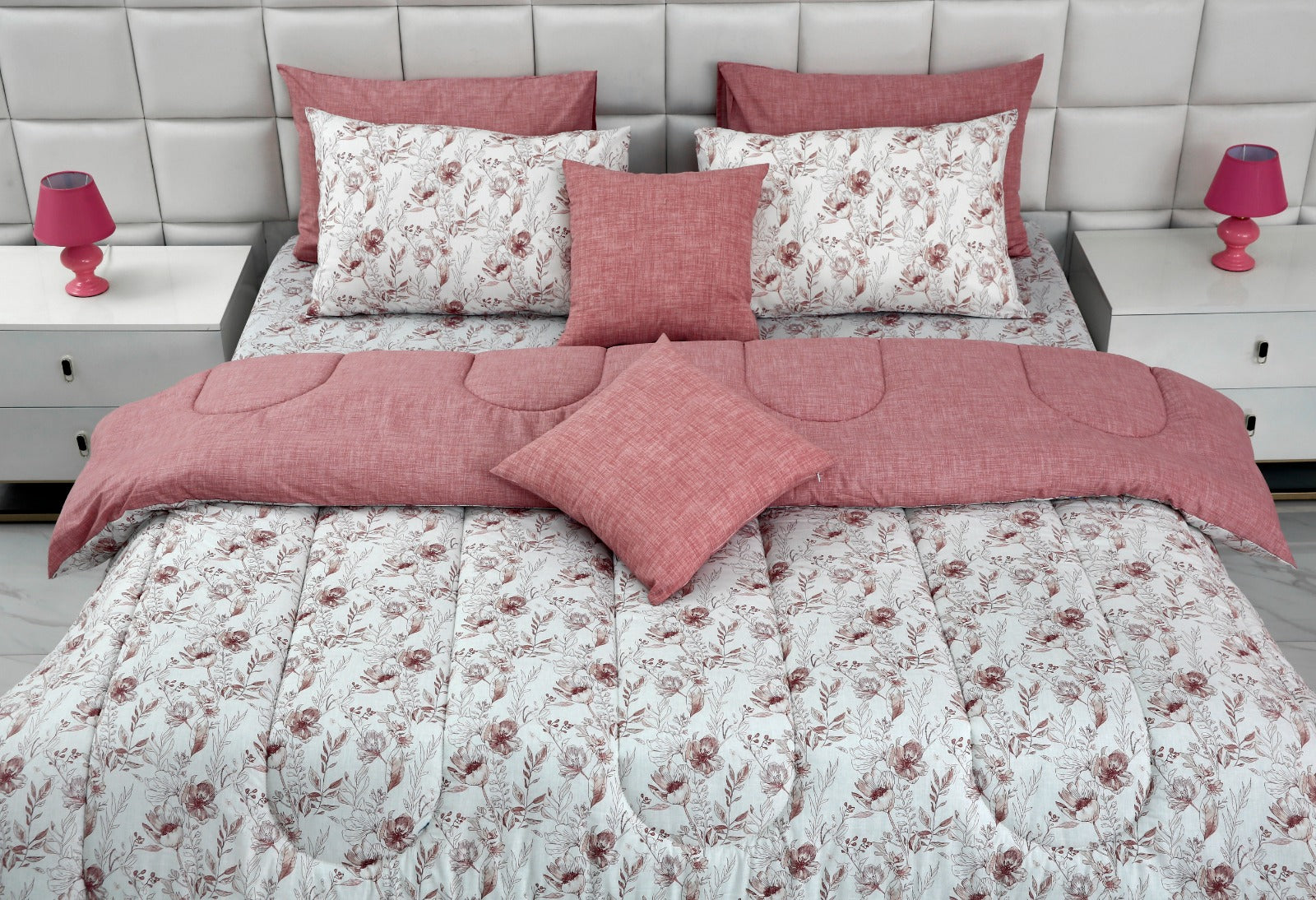 8 PCs Winter Comforter Set-Oriental poppy Comforters Apricot   
