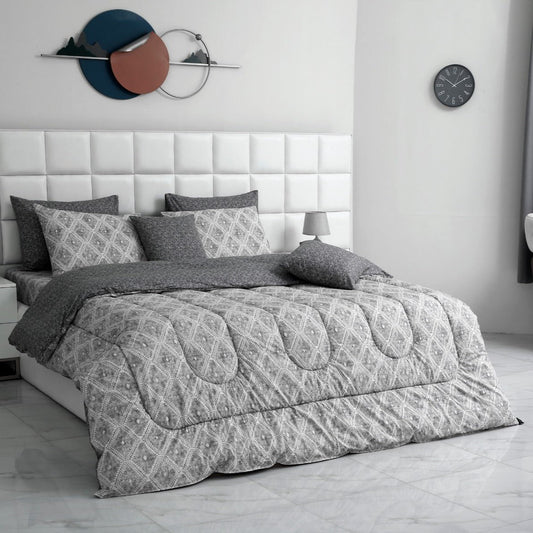 8 PCs Winter Comforter Set-Grey Pattern Comforters Apricot   