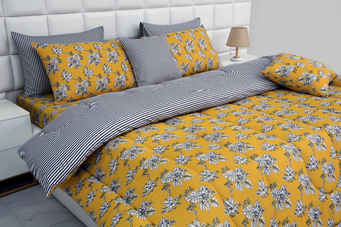 8 PCs Winter Comforter Set-Mustard Garden Comforters Apricot   