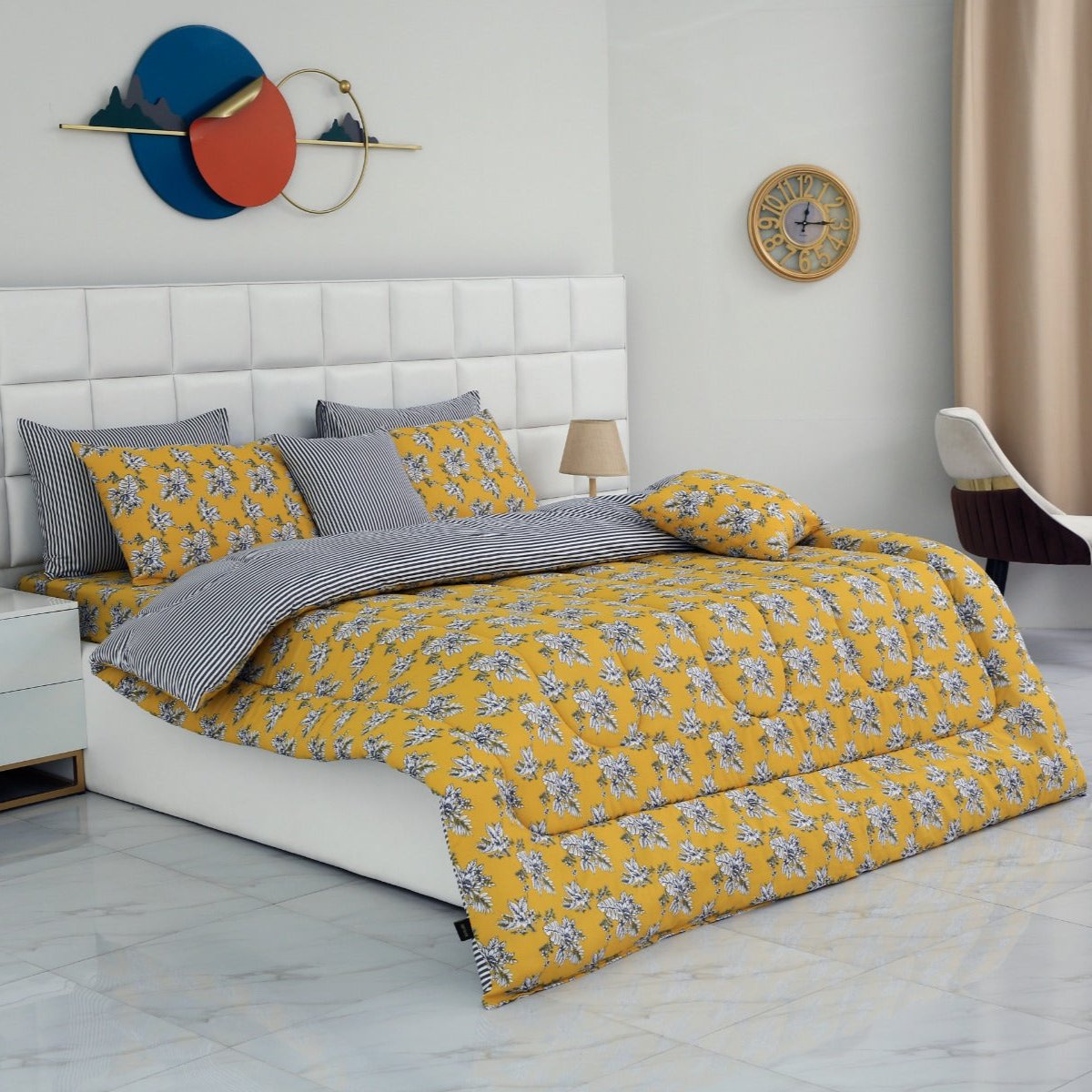 8 PCs Winter Comforter Set-Mustard Garden Comforters Apricot   