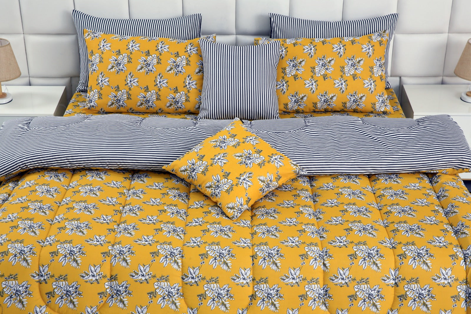 8 PCs Winter Comforter Set-Mustard Garden Comforters Apricot   